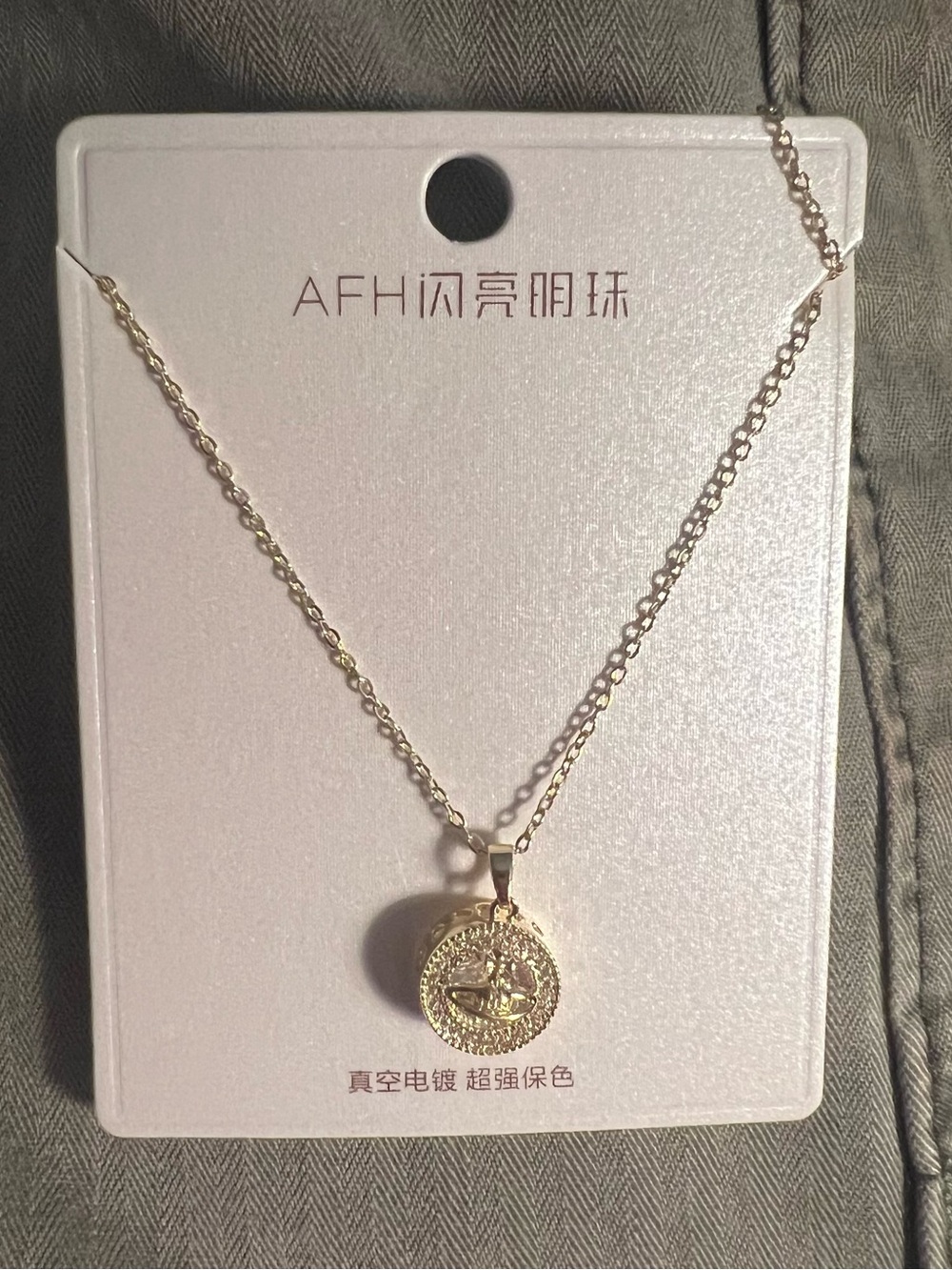 Gold Tone Pave Crystal Celestial Saturn Orb Round Disc Pendant Necklace